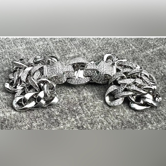 Hip Hop Iced out bling Cuban Link Curb Chain white gold fill Zirconia Necklace - Picture 3 of 10